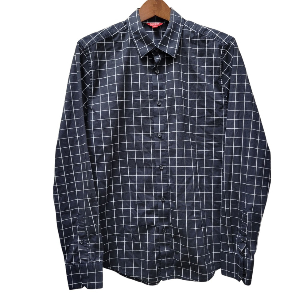 Guess Men's Geometric Button-Up Long-Sleeves Shirt Medium Excellent Condition